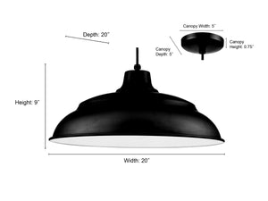 Pendant Fixtures R Series Aluminum Warehouse Pendant - Satin Black - 20in. Diameter - E26 Medium Base