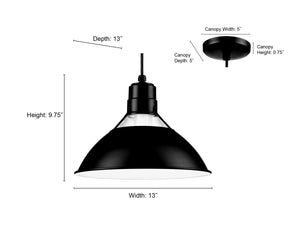 Pendant Fixtures R Series Glass Cone Pendant - Satin Black - 13in. Diameter - E26 Medium Base