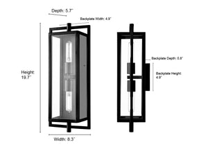 Wall Sconces Rankin Double-Lamp Outdoor Wall Sconce - Textured Black - Clear Glass - 5.7in. Extension - E26 Medium Base