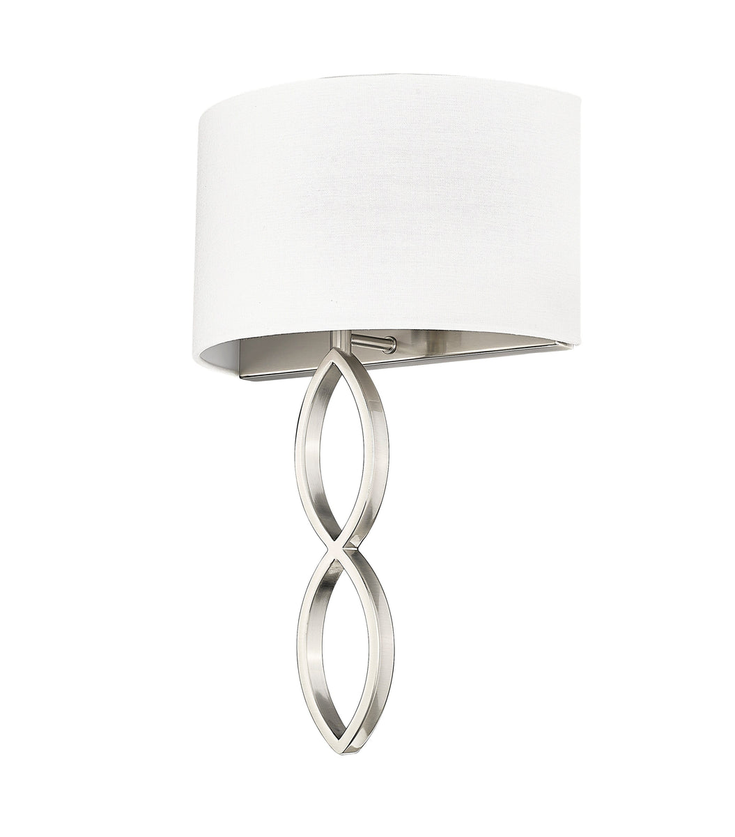 Rylee Wall Sconce - Brushed Nickel - White Linen Shade - 6.37in. Exten