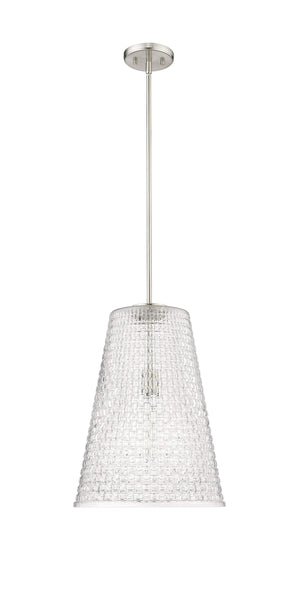 Pendant Fixtures Saben Pendant - Brushed Nickel - Rattan Lattice Clear Glass - 14in. Diameter - E26 Medium Base