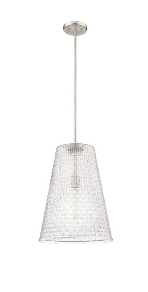 Pendant Fixtures Saben Pendant - Brushed Nickel - Rattan Lattice Clear Glass - 14in. Diameter - E26 Medium Base