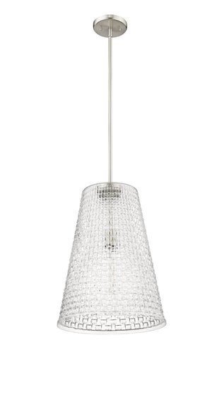 Pendant Fixtures Saben Pendant - Brushed Nickel - Rattan Lattice Clear Glass - 14in. Diameter - E26 Medium Base