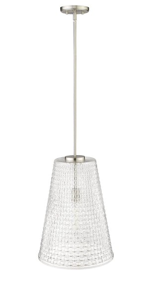 Pendant Fixtures Saben Pendant - Brushed Nickel - Rattan Lattice Clear Glass - 14in. Diameter - E26 Medium Base