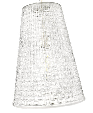 Pendant Fixtures Saben Pendant - Brushed Nickel - Rattan Lattice Clear Glass - 14in. Diameter - E26 Medium Base