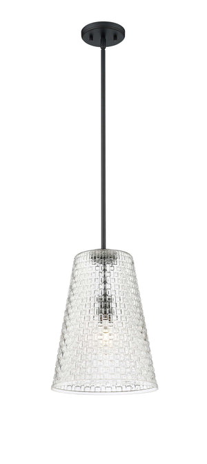 Pendant Fixtures Saben Pendant - Matte Black - Clear Woven Lattice Glass - 11in. Diameter - E26 Medium Base