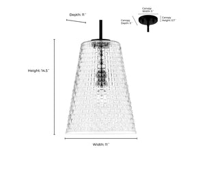 Pendant Fixtures Saben Pendant - Matte Black - Clear Woven Lattice Glass - 11in. Diameter - E26 Medium Base