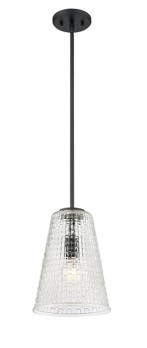 Pendant Fixtures Saben Pendant - Matte Black - Clear Woven Lattice Glass - 9.1in. Diameter - E26 Medium Base