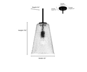 Pendant Fixtures Saben Pendant - Matte Black - Clear Woven Lattice Glass - 9.1in. Diameter - E26 Medium Base