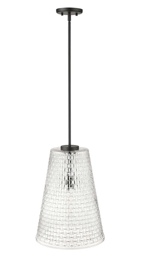 Pendant Fixtures Saben Pendant - Matte Black - Rattan Lattice Clear Glass - 14in. Diameter - E26 Medium Base