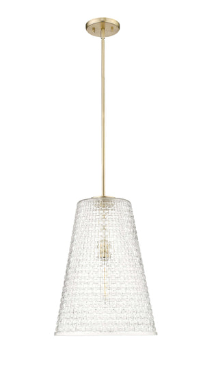 Pendant Fixtures Saben Pendant - Modern Gold - Rattan Lattice Clear Glass - 14in. Diameter - E26 Medium Base