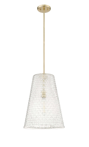 Pendant Fixtures Saben Pendant - Modern Gold - Rattan Lattice Clear Glass - 14in. Diameter - E26 Medium Base