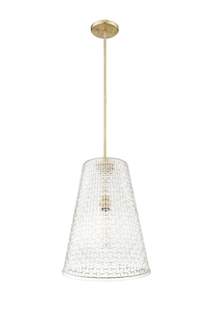 Pendant Fixtures Saben Pendant - Modern Gold - Rattan Lattice Clear Glass - 14in. Diameter - E26 Medium Base