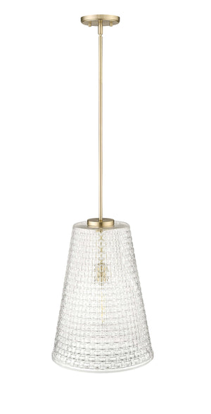 Pendant Fixtures Saben Pendant - Modern Gold - Rattan Lattice Clear Glass - 14in. Diameter - E26 Medium Base