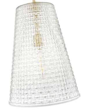 Pendant Fixtures Saben Pendant - Modern Gold - Rattan Lattice Clear Glass - 14in. Diameter - E26 Medium Base