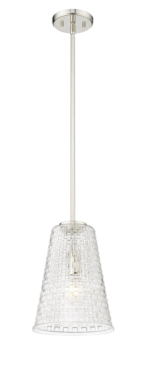 Pendant Fixtures Saben Pendant - Polished Nickel - Clear Woven Lattice Glass - 9.1in. Diameter - E26 Medium Base