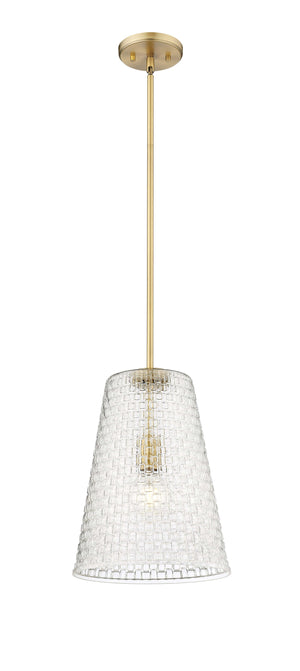 Pendant Fixtures Saben Pendant - Vintage Brass - Clear Woven Lattice Glass - 11in. Diameter - E26 Medium Base