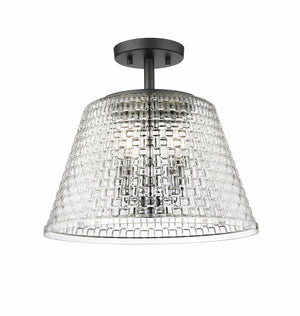 Flush Mounts Saben Semi-Flush Mount Fixture - Matte Black - Clear Woven Lattice Glass - 15in. Diameter - E12 Candelabra Base