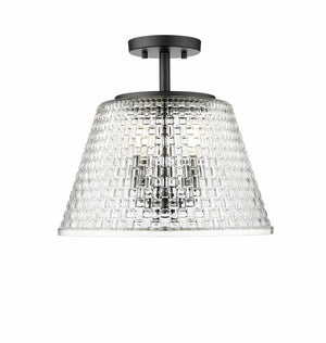 Flush Mounts Saben Semi-Flush Mount Fixture - Matte Black - Clear Woven Lattice Glass - 15in. Diameter - E12 Candelabra Base