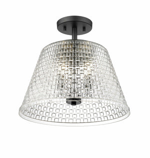 Flush Mounts Saben Semi-Flush Mount Fixture - Matte Black - Clear Woven Lattice Glass - 15in. Diameter - E12 Candelabra Base