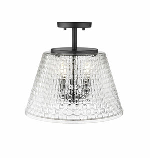 Flush Mounts Saben Semi-Flush Mount Fixture - Matte Black - Clear Woven Lattice Glass - 15in. Diameter - E12 Candelabra Base