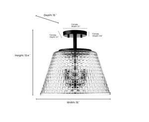 Flush Mounts Saben Semi-Flush Mount Fixture - Matte Black - Clear Woven Lattice Glass - 15in. Diameter - E12 Candelabra Base