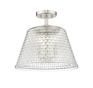 Flush Mounts Saben Semi-Flush Mount Fixture - Polished Nickel - Clear Woven Lattice Glass - 15in. Diameter - E12 Candelabra Base