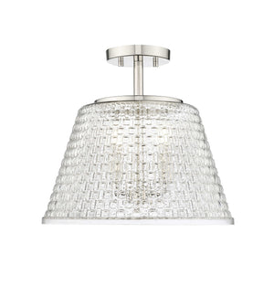 Flush Mounts Saben Semi-Flush Mount Fixture - Polished Nickel - Clear Woven Lattice Glass - 15in. Diameter - E12 Candelabra Base