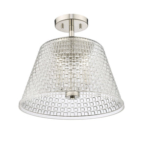 Flush Mounts Saben Semi-Flush Mount Fixture - Polished Nickel - Clear Woven Lattice Glass - 15in. Diameter - E12 Candelabra Base