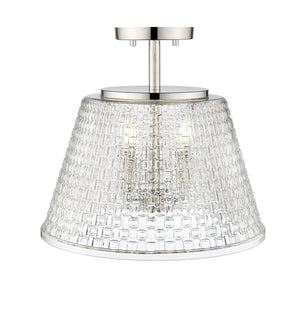 Flush Mounts Saben Semi-Flush Mount Fixture - Polished Nickel - Clear Woven Lattice Glass - 15in. Diameter - E12 Candelabra Base