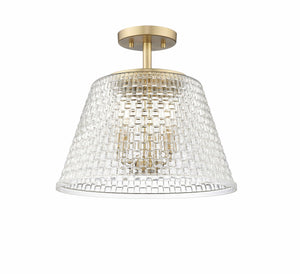 Flush Mounts Saben Semi-Flush Mount Fixture - Vintage Brass - Clear Woven Lattice Glass - 15in. Diameter - E12 Candelabra Base