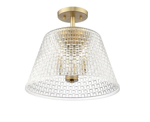 Flush Mounts Saben Semi-Flush Mount Fixture - Vintage Brass - Clear Woven Lattice Glass - 15in. Diameter - E12 Candelabra Base