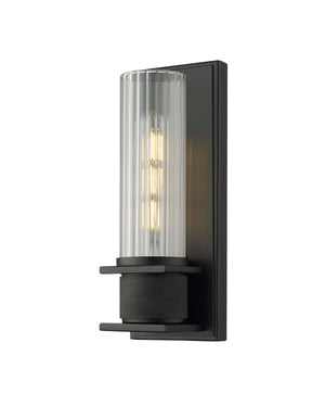 Wall Sconces Single Wall Sconce - Matte Black - Clear Striped Glass - 4in. Extension - E26 Medium Base