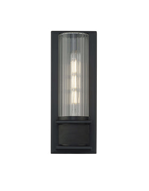 Wall Sconces Single Wall Sconce - Matte Black - Clear Striped Glass - 4in. Extension - E26 Medium Base