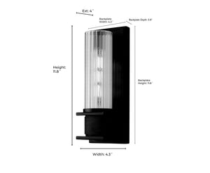 Wall Sconces Single Wall Sconce - Matte Black - Clear Striped Glass - 4in. Extension - E26 Medium Base