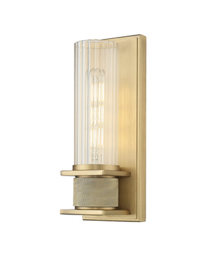 Wall Sconces Single Wall Sconce - Vintage Brass - Clear Striped Glass - 4in. Extension - E26 Medium Base