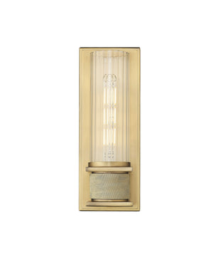 Wall Sconces Single Wall Sconce - Vintage Brass - Clear Striped Glass - 4in. Extension - E26 Medium Base