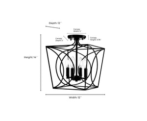 Flush Mounts Tracy Semi-Flush Mount Fixture - Matte Black - 12in. Diameter - E12 Candelabra Base