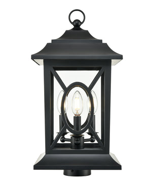 Allbert Outdoor Post Top Lantern - Powder Coated Black - Clear Glass - 10in. Diameter - E12 Candelabra Base