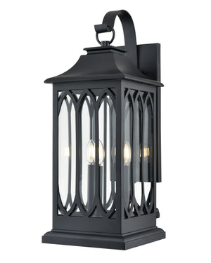 Mallorey Outdoor Wall Sconce - Powder Coated Black - Clear Glass - 13.4in. Extension - E12 Candelabra Base