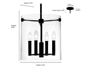 Pendant Fixtures Vissi Pendant - Matte Black - Clear Glass - 11.75in. Diameter - E12 Candelabra Base