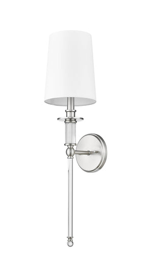 Wall Sconces Wall Sconce - Brushed Nickel - White Linen Shade - 7.5in. Extension - E12 Candelabra Base