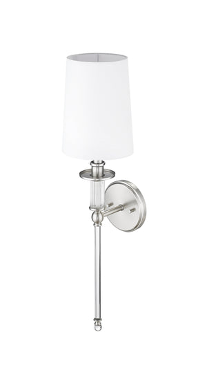 Wall Sconces Wall Sconce - Brushed Nickel - White Linen Shade - 7.5in. Extension - E12 Candelabra Base