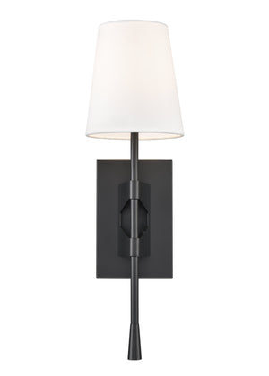 Wall Sconces Wall Sconce - Matte Black - White Linen Shade - 6.5in. Extension - E12 Candelabra Base