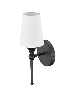 Wall Sconces Wall Sconce - Matte Black - White Linen Shade - 6in. Extension - E12 Candelabra Base