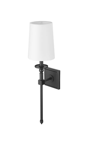 Wall Sconces Wall Sconce - Matte Black - White Linen Shade - 7in. Extension - E12 Candelabra Base