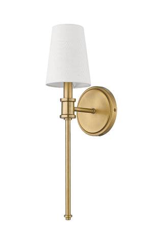 Wall Sconces Wall Sconce - Vintage Brass - White Linen Shade - 6.5in. Extension - E12 Candelabra Base