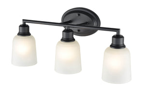 Vanity Fixtures 3 Lamps Amberle Vanity Light - Matte Black - Frosted White Glass - 22in. Wide