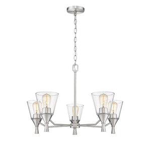 Chandelier 5 Lamps Artini Chandelier - Brushed Nickel Finish - Clear Glass - 24in Diameter - E26 Medium Base