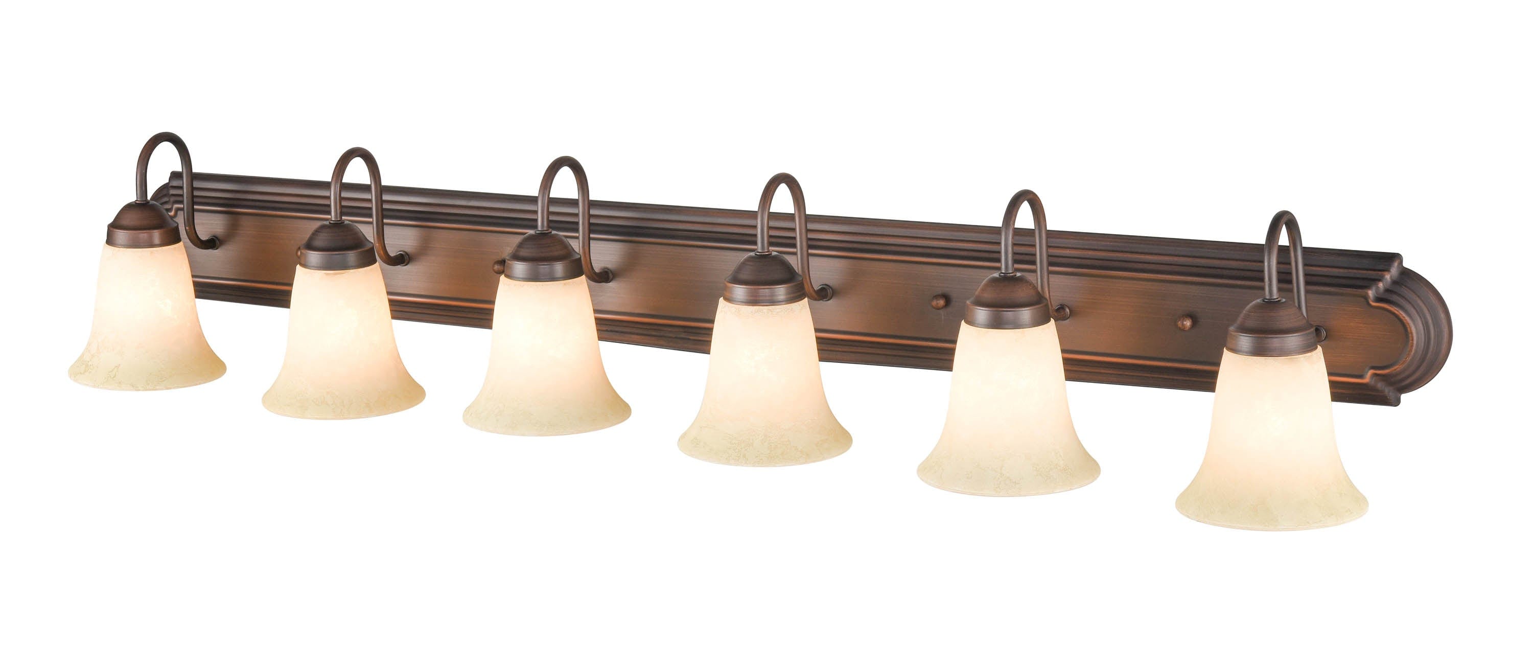 6 Lamps Bathroom Vanity Light - Rubbed Bronze - Turinian Scavo Glass -